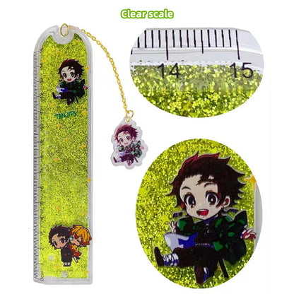 Tanjirou/Nezuko/Giyuu Lovely ruler for primary school children straight ruler hanging pendant quicksand ruler