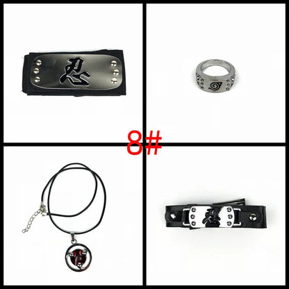 Sasuke1:1 metal kunaishuriken ring headband necklace suit