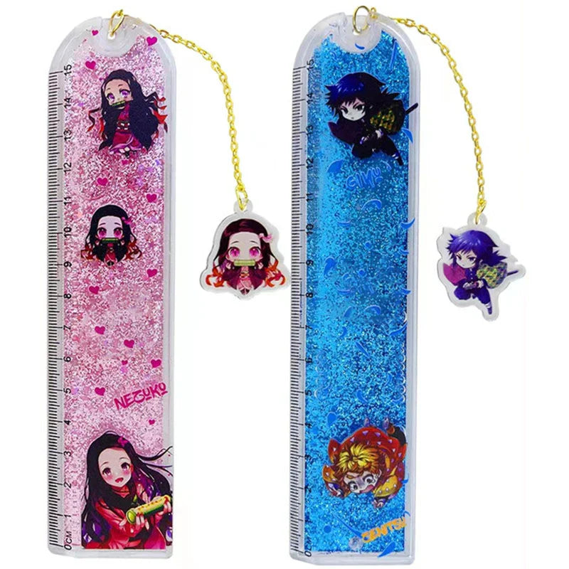 Tanjirou/Nezuko/Giyuu Lovely ruler for primary school children straight ruler hanging pendant quicksand ruler