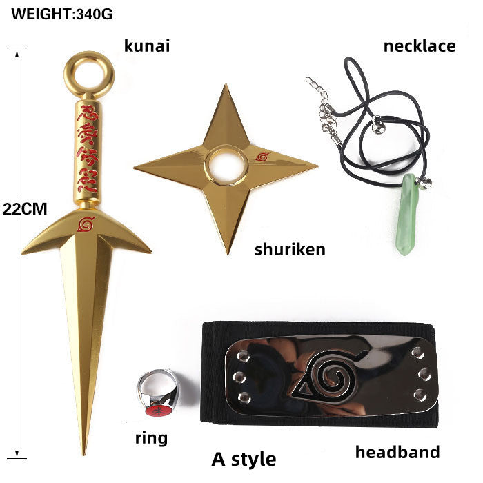 Sasuke 1:1 metal kunai shuriken ring headband necklace five-piece set