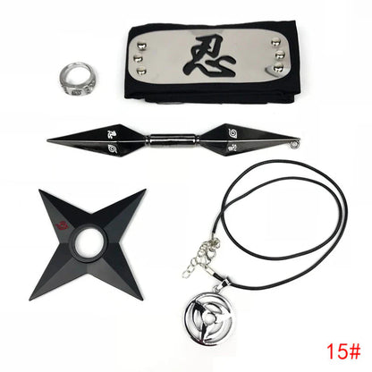 Sasuke1:1 metal kunaishuriken ring headband necklace suit