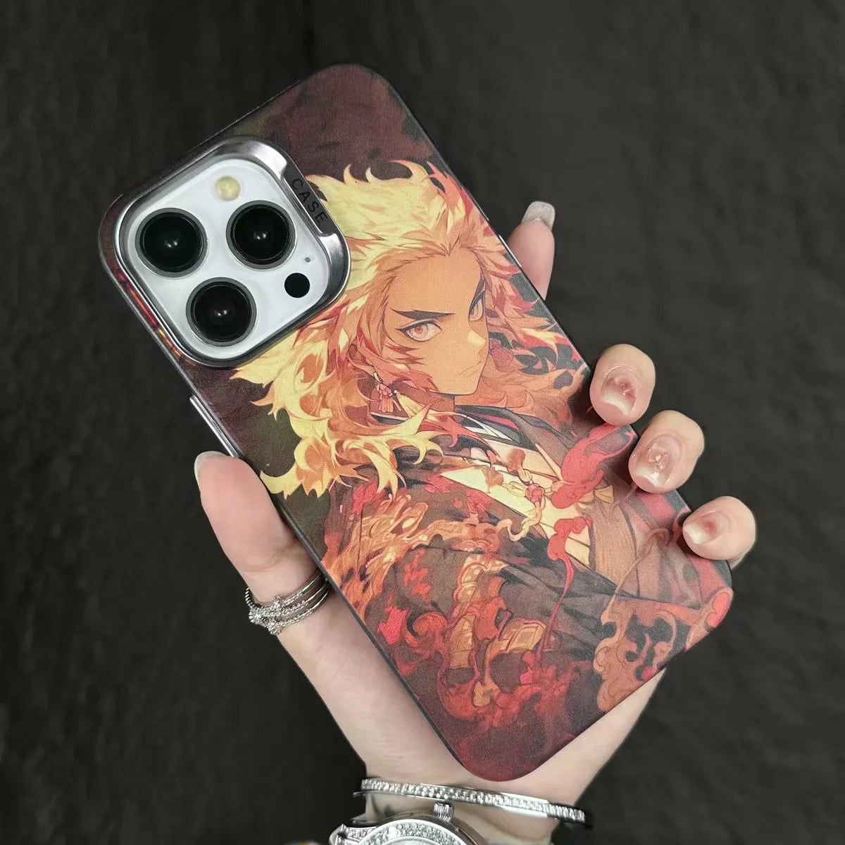 Super handsome cool phone cases with Kamado Tanjirou and Rengoku Kyoujurou patterns